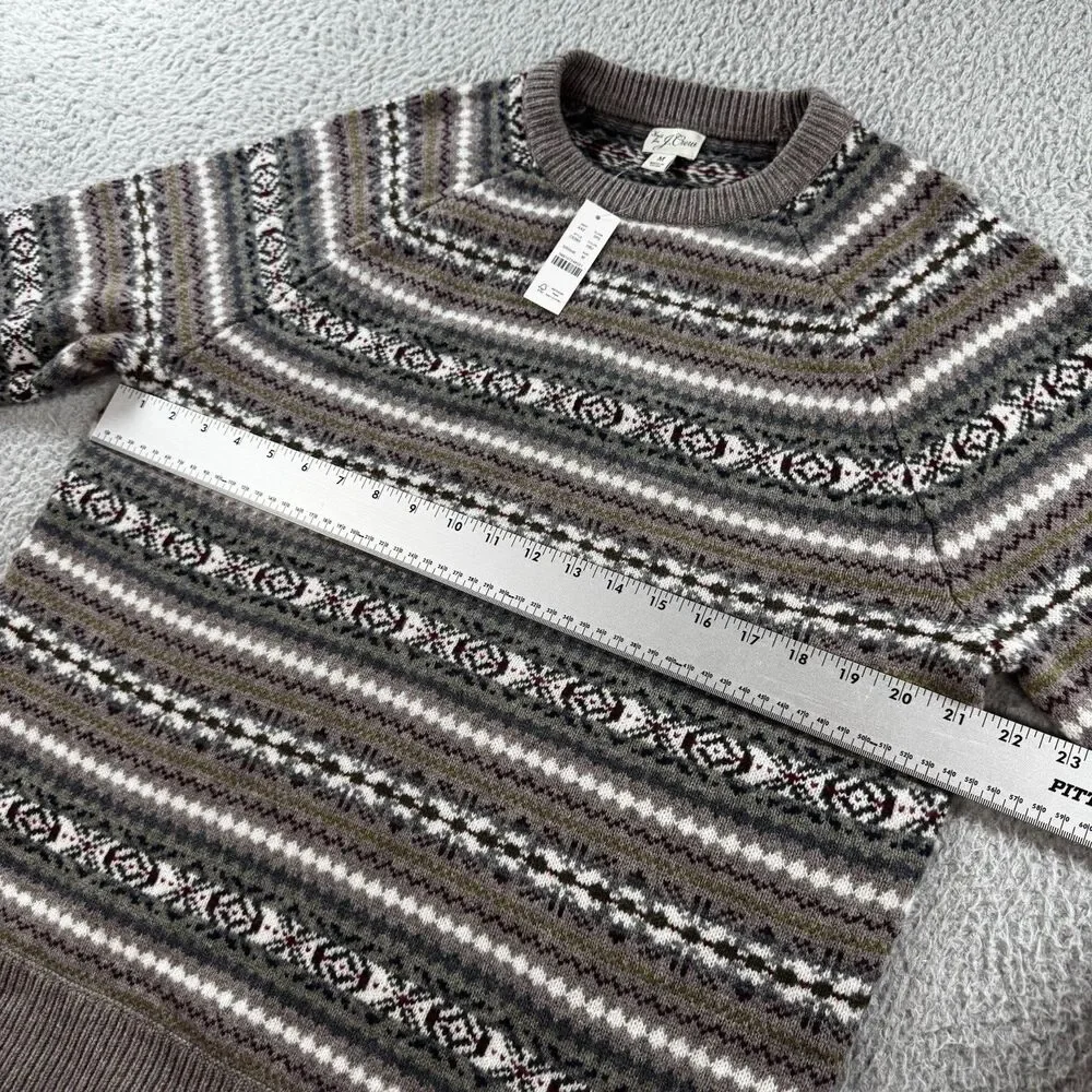 J.Crew Sweater Men's Fair Isle Crewneck Wool Heather Bark Jacquard NWT Medium